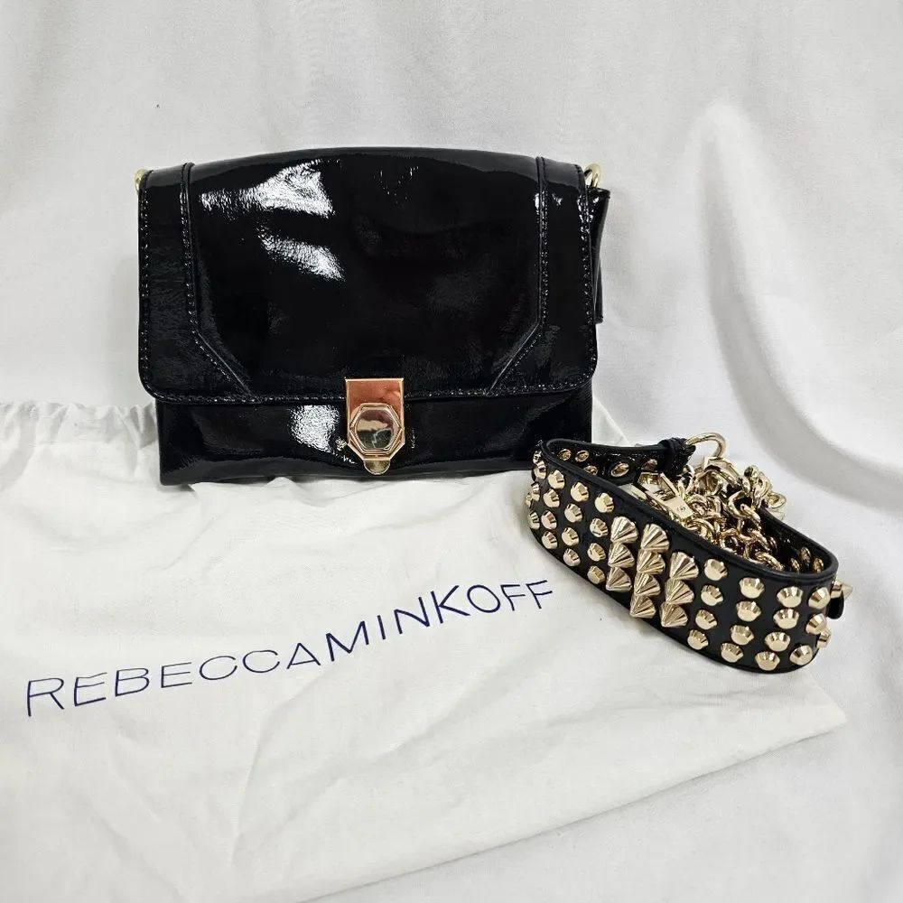 Rebecca Minkoff Jax Studded Patent Leather Crossbody In Black
